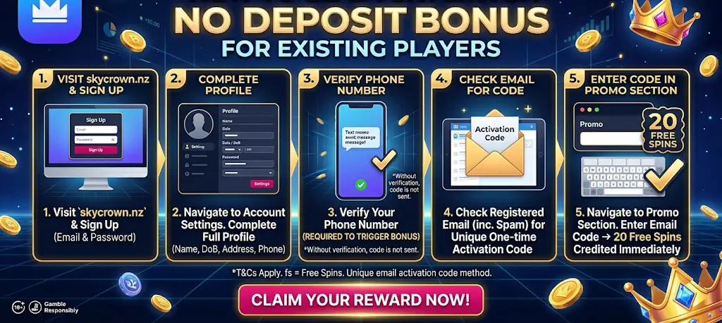 Tutorial image showing how to enter a SkyCrown Casino no deposit bonus