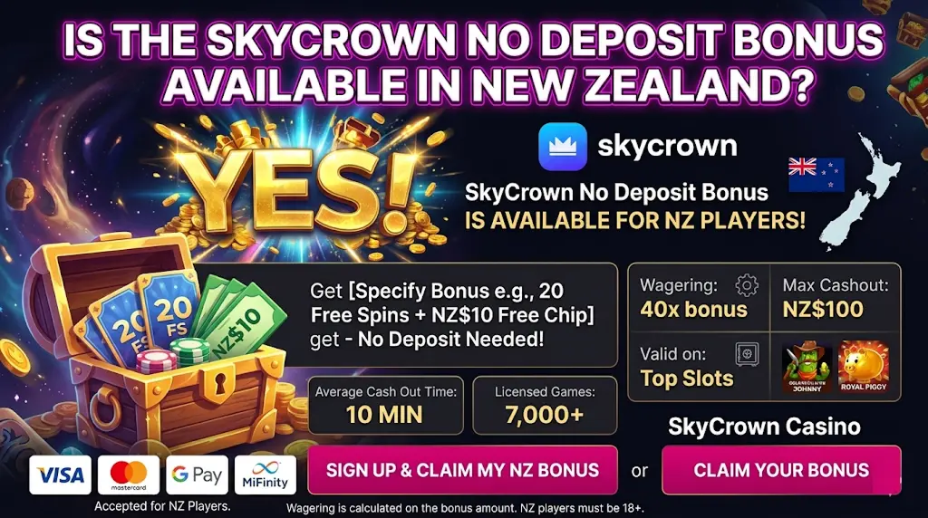 SkyCrown Casino no deposit bonuses for players residing in New Zealand